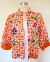 Orange Floral Cotton Batik 3/4 sleeve Jacket