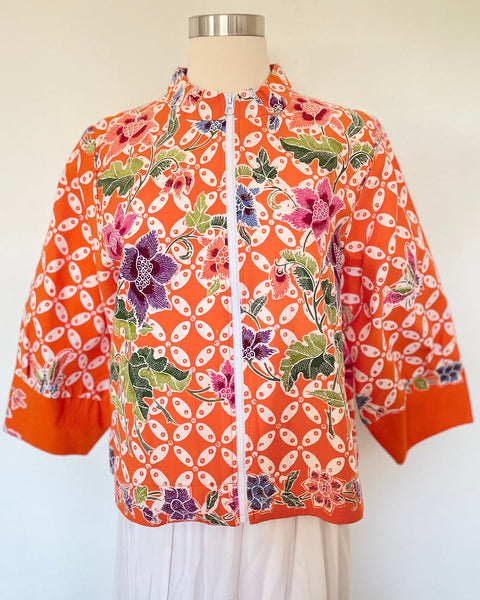 Floral Cotton Orange Jacket – 3/4 sleeve BaliCali Batik