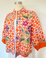 Orange Floral Cotton Batik 3/4 sleeve Jacket